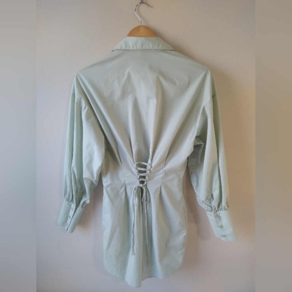 H&M Tie Back Button Down Shirt Mint Green Size Small